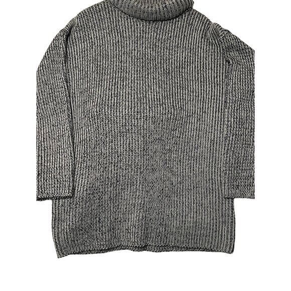 Chunky Knit Turtleneck Sweater By Together! Size L Black & White Wool Blend Cozy - Picture 1 of 15